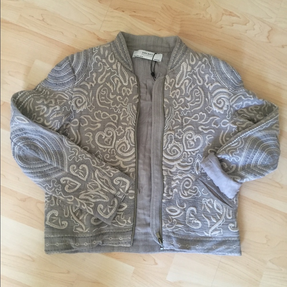 COPY - Zara grey embroidered bomber jacket